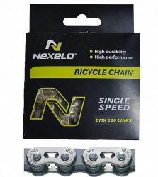 Řetěz Nexelo 1 rychlostní 1/2x1/8 Single Speed + spojka BMX stříbrno/šedý